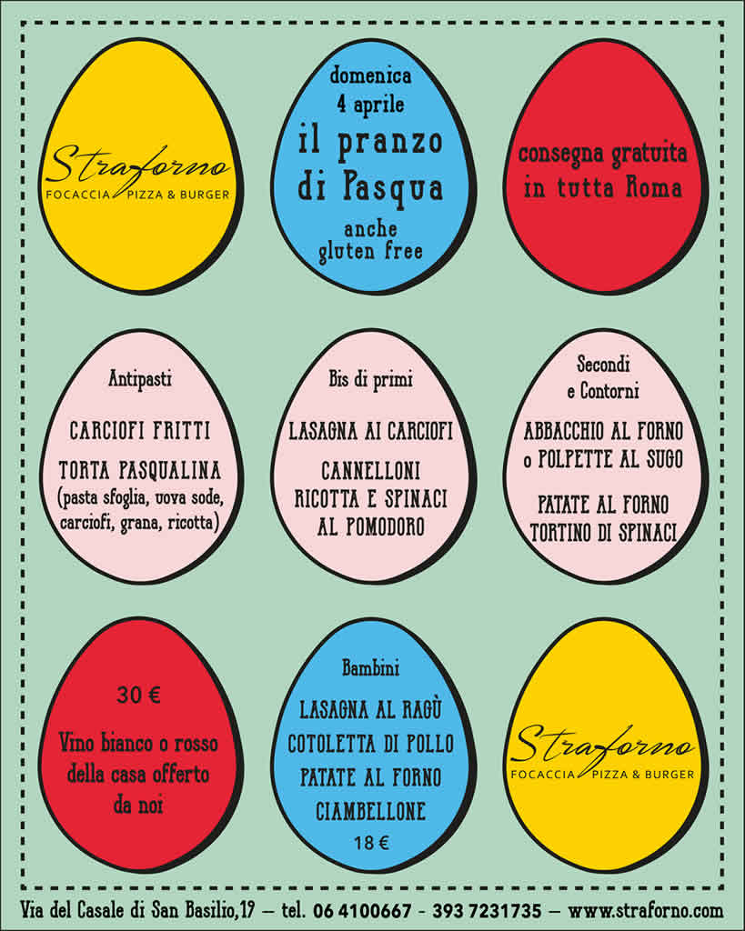 Il menu di Pasqua 2021 di Straforno, direttamente sulla tua tavola con consegna a domicilio gratuita in tutta Roma!