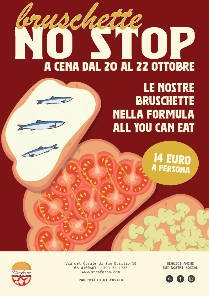 Bruschette all you can eat, a 14 euro a persona. A ottobre da Straforno! Vieni a trovarci!